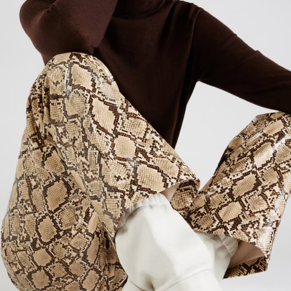 Topshop High Waist Beige Faux Snakeskin Straight Leg Pants - Picture 2 of 8